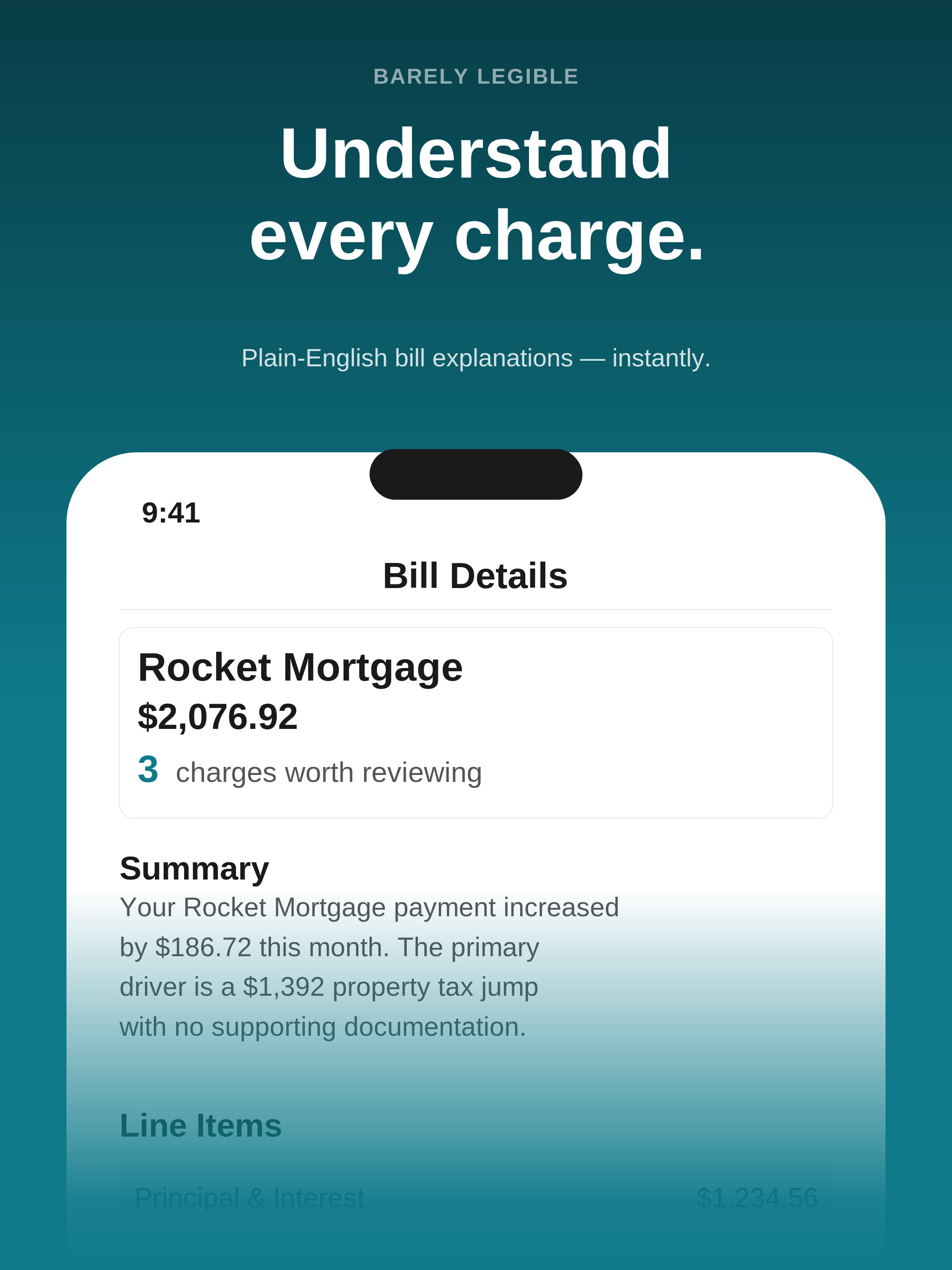 Barely Legible on iPad — plain-English bill breakdown