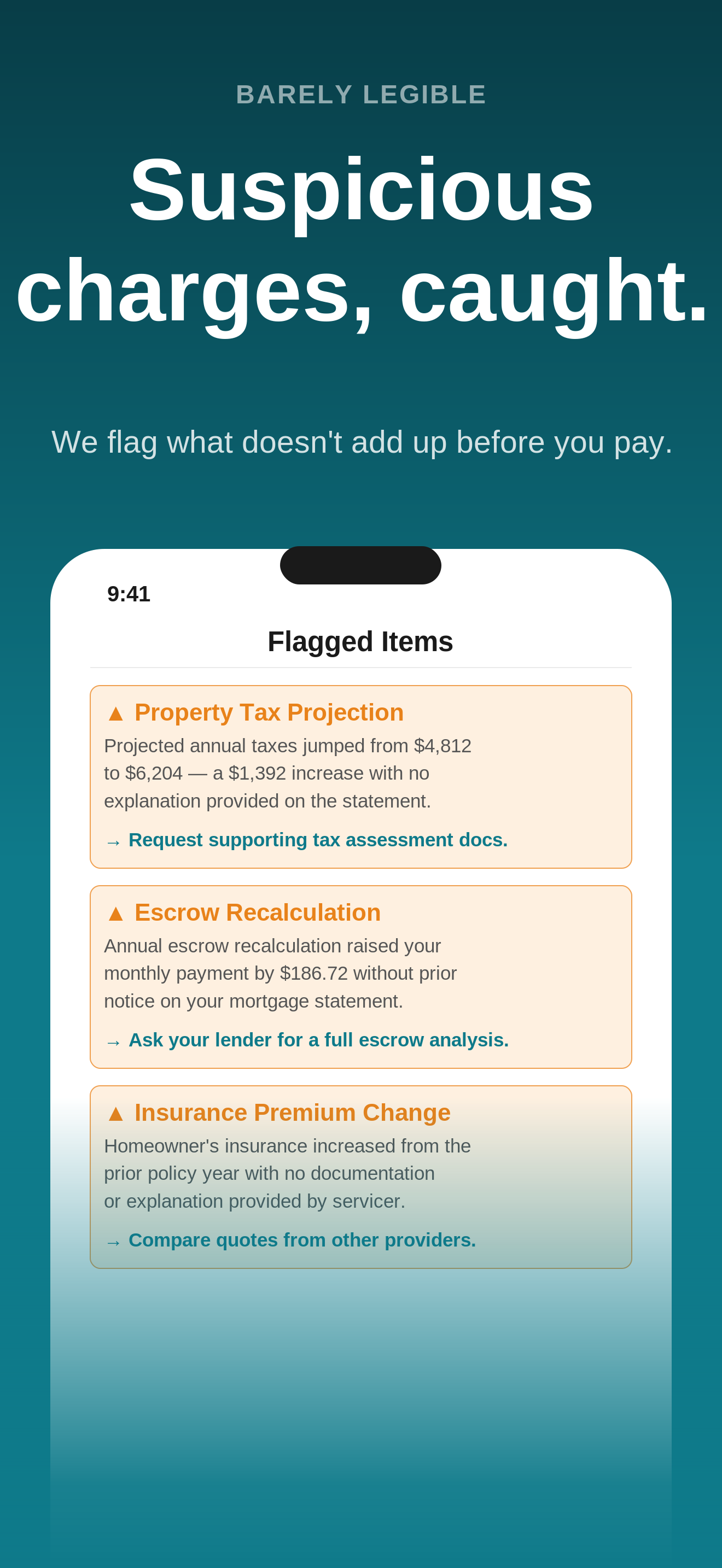 Barely Legible on iPhone — suspicious charges flagged