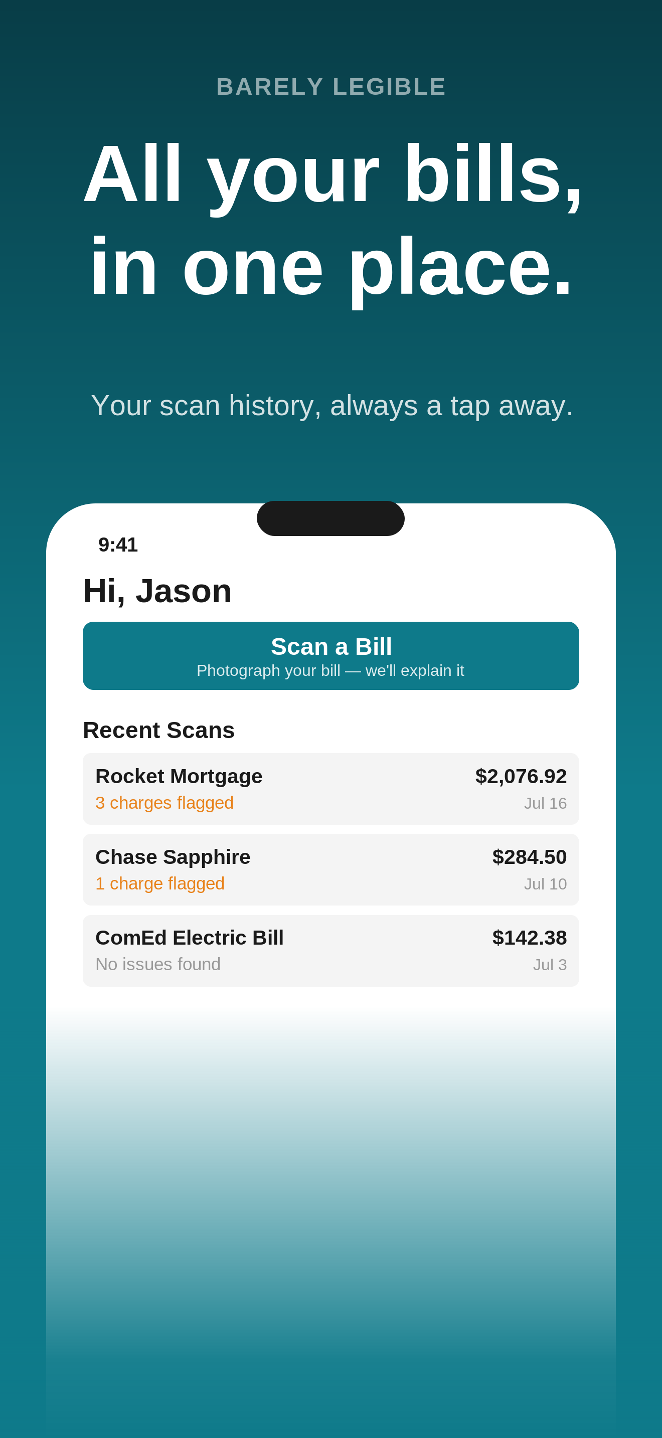Barely Legible on iPhone — bill history in one place