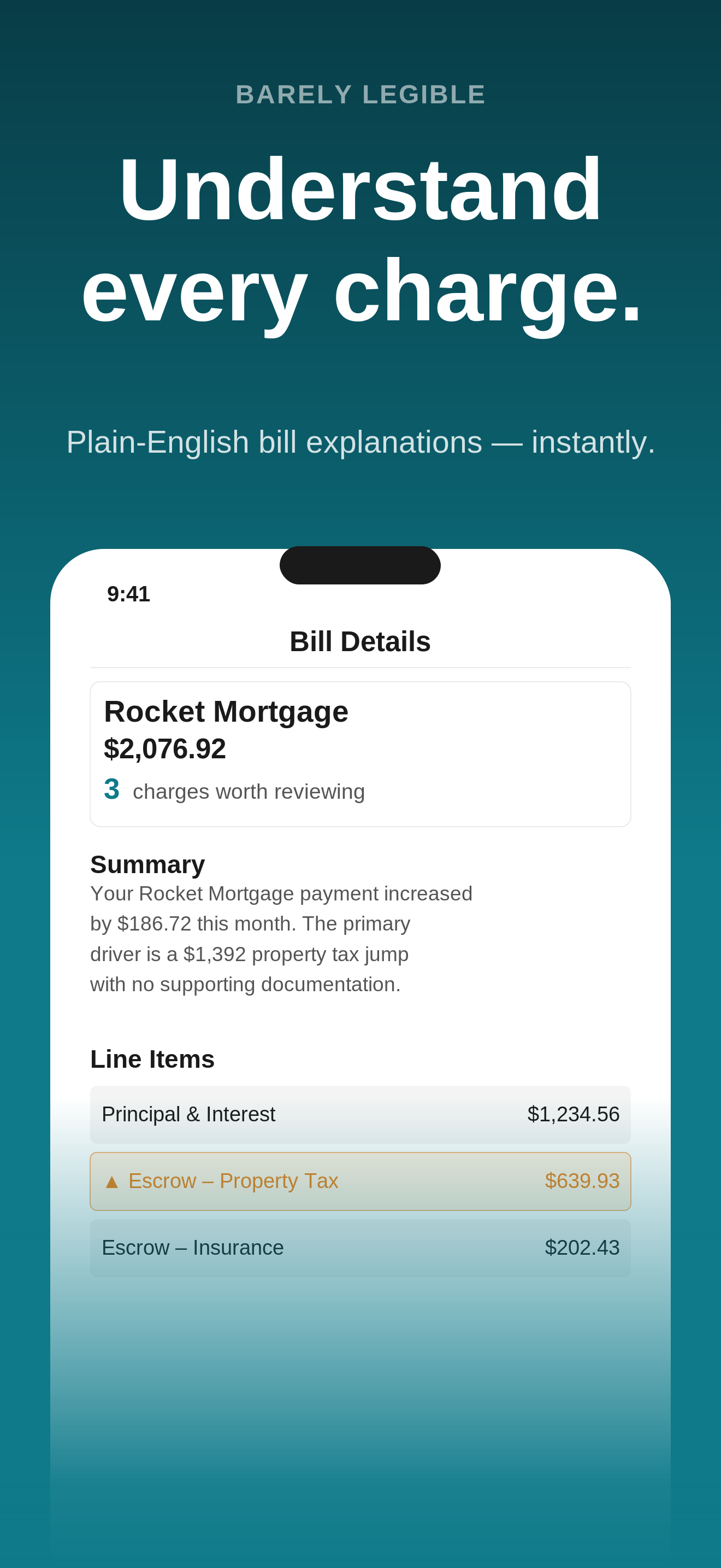 Barely Legible on iPhone — plain-English bill breakdown