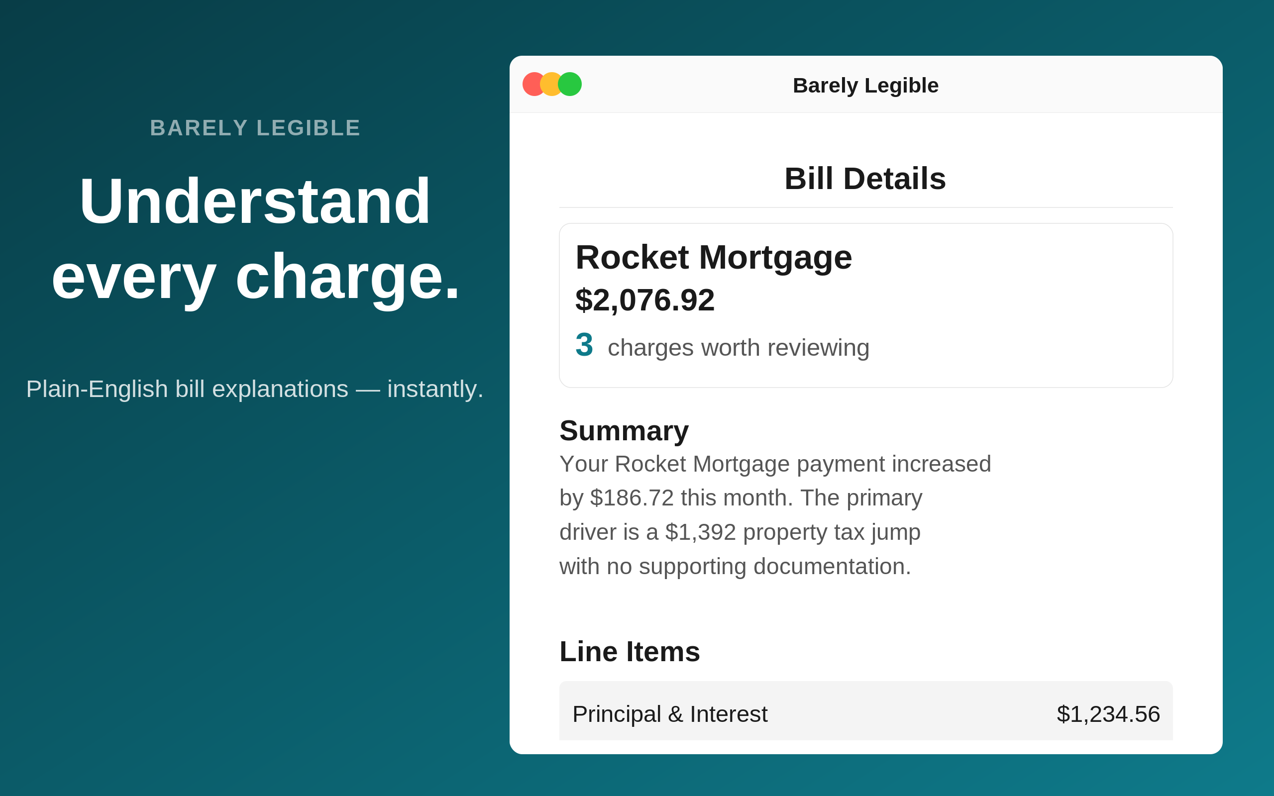 Barely Legible on Mac — plain-English bill breakdown