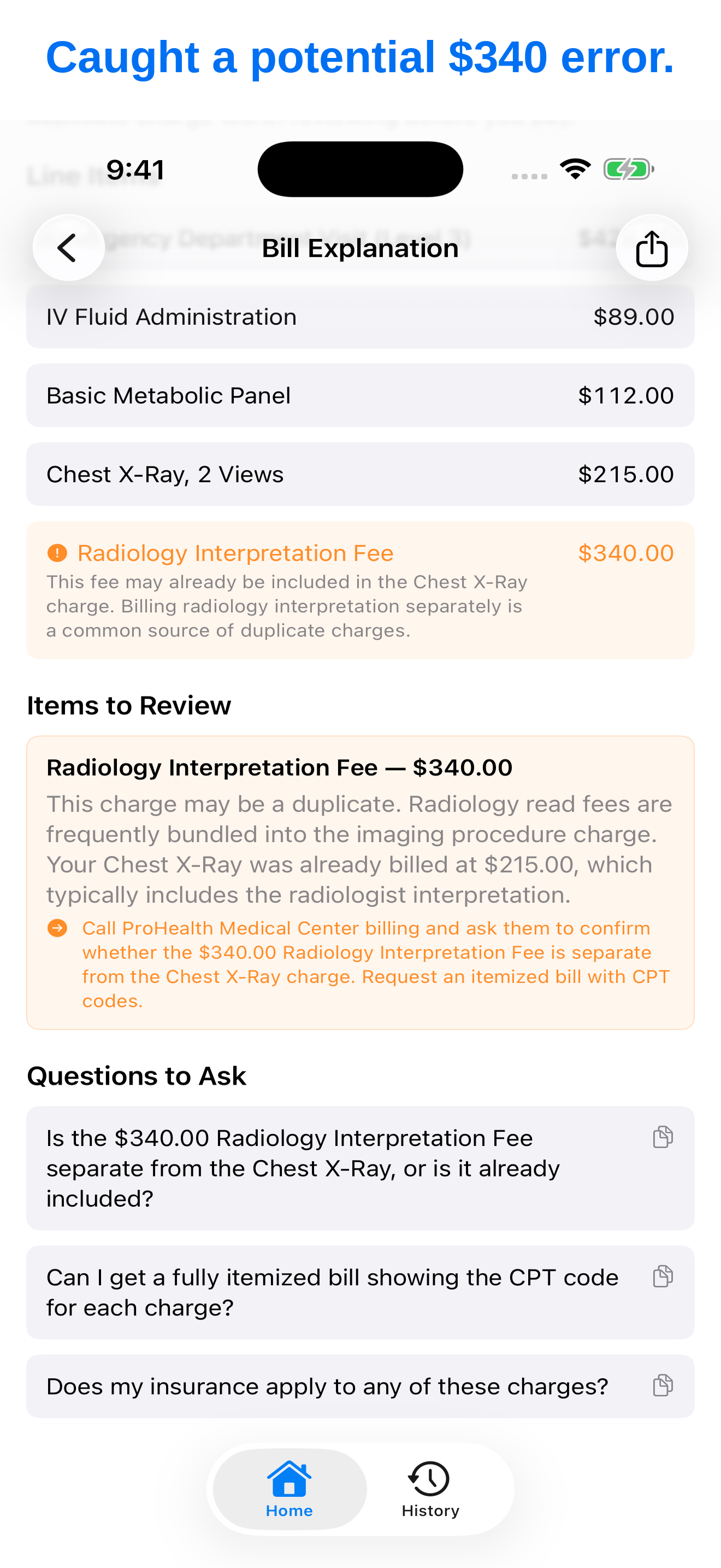 Potential billing error flagged